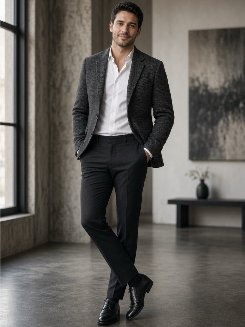 Men’s Armani Collezioni Charcoal Textured Blazer 46 R